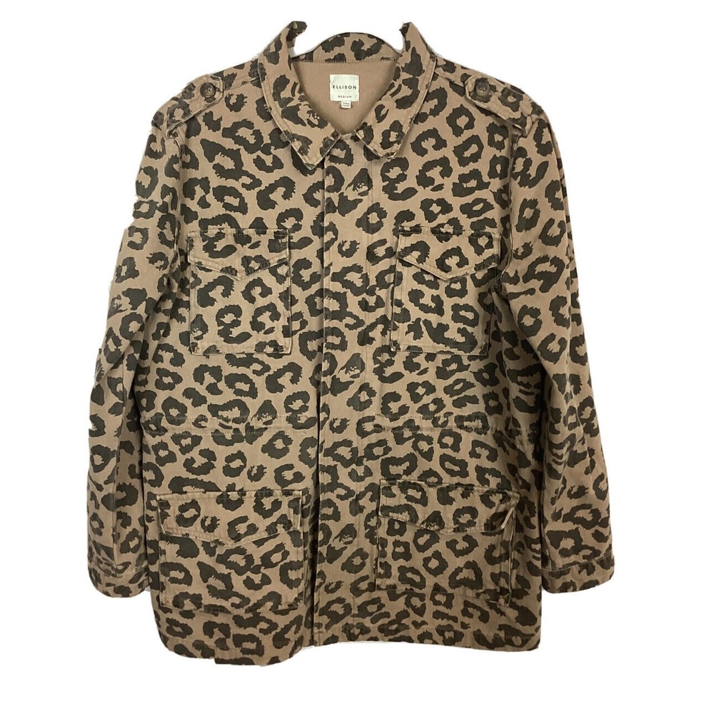 Ellison Women's leopard print Military Utility Canvas Jacket Shacket Coat, sz M